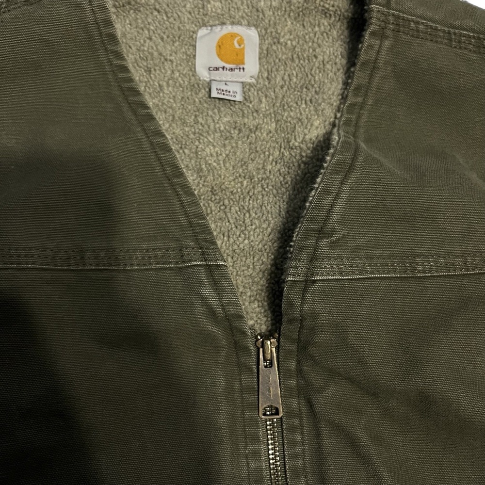 Vintage Y2K Carhartt Vest Sherpa Lined Olive Green Large - Picture 4 of 4